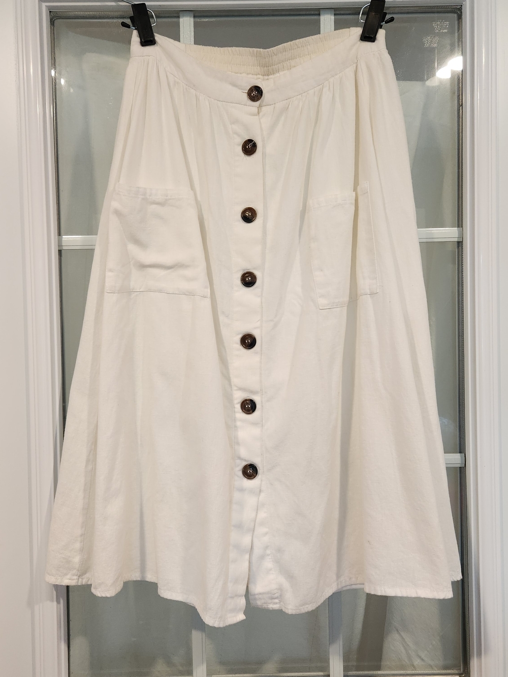 White Button-Front Cotton Skirt